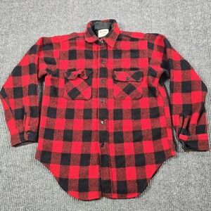 Vintage Winter‎ Wear Shirt Mens XS Small Red Black Wool Buffalo Plaid 70s